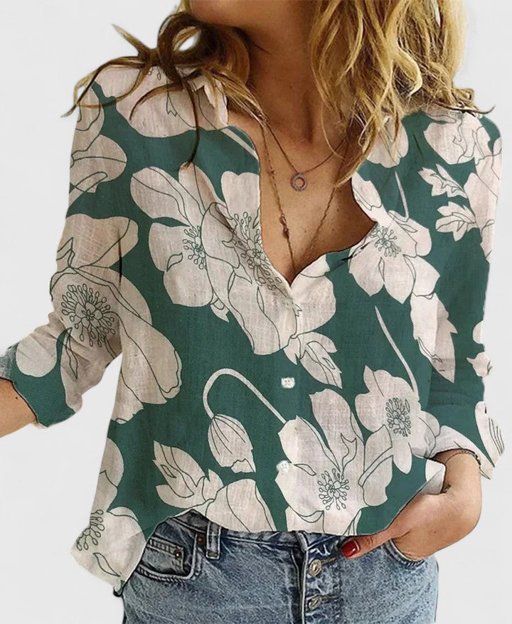 Quinby | Women's Floral Print Collared Blouse