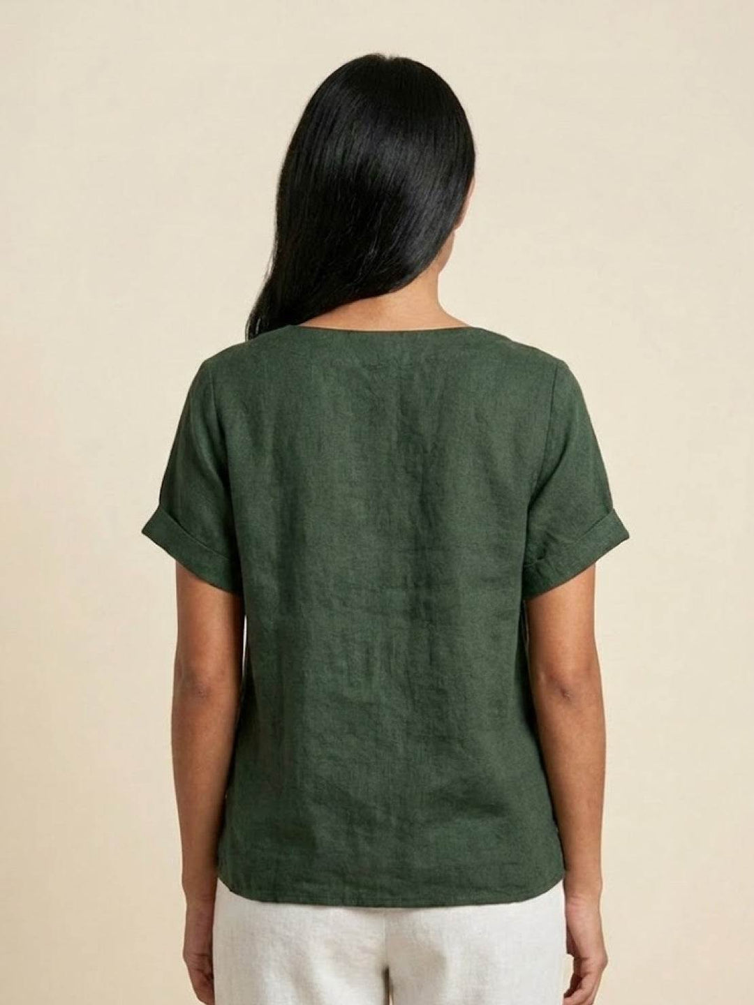 Foreen | Women's Casual Scoop Neck Button Detail Short Sleeve Top