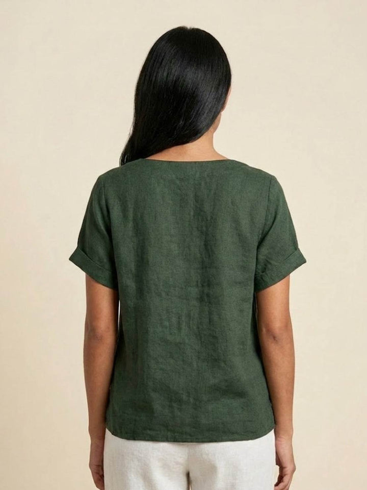 Foreen | Women's Casual Scoop Neck Button Detail Short Sleeve Top
