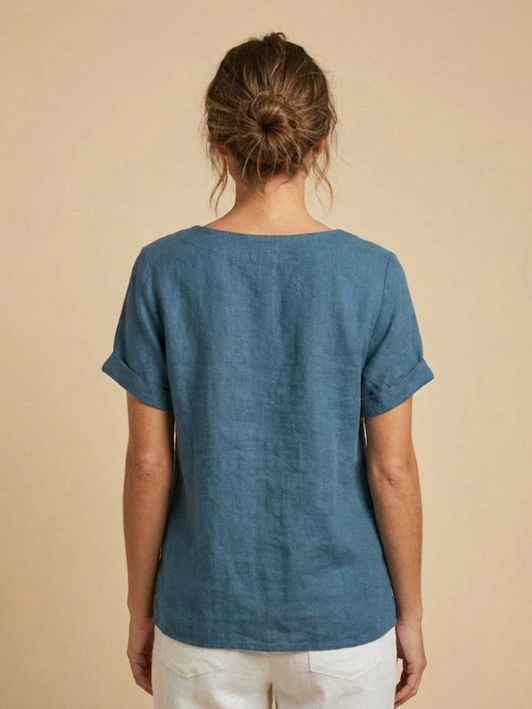 Foreen | Women's Casual Scoop Neck Button Detail Short Sleeve Top