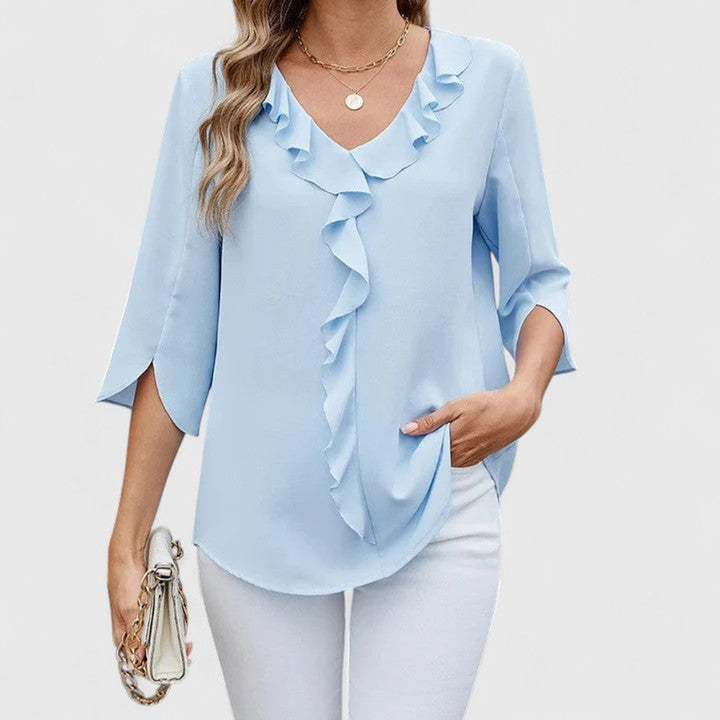 Renata | Women's Ruffle V-Neck 3/4 Sleeve Blouse
