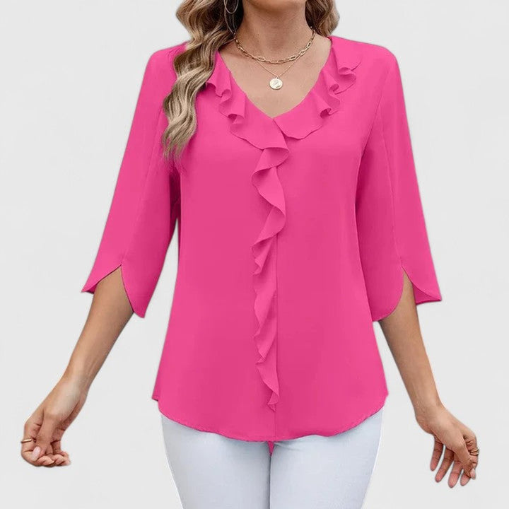 Renata | Women's Ruffle V-Neck 3/4 Sleeve Blouse