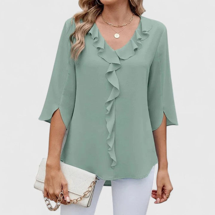 Renata | Women's Ruffle V-Neck 3/4 Sleeve Blouse