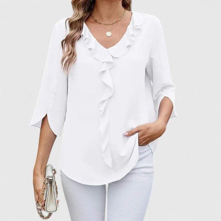 Renata | Women's Ruffle V-Neck 3/4 Sleeve Blouse