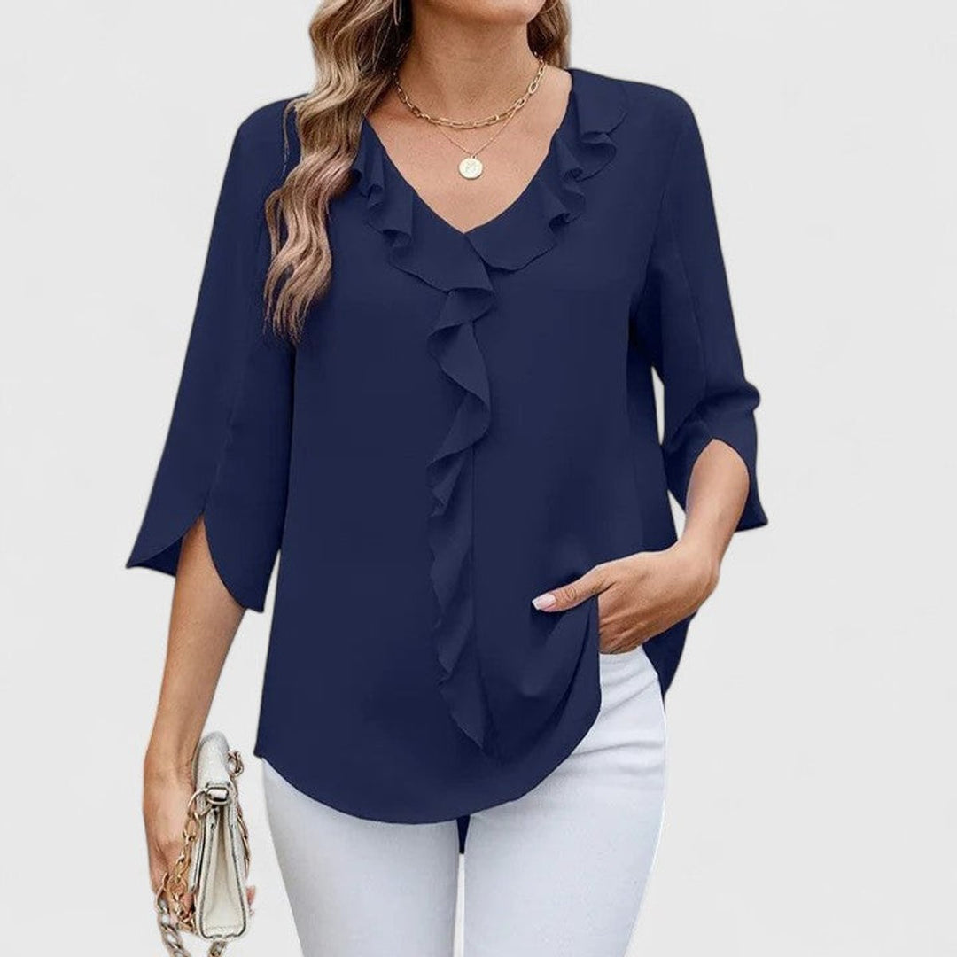 Renata | Women's Ruffle V-Neck 3/4 Sleeve Blouse