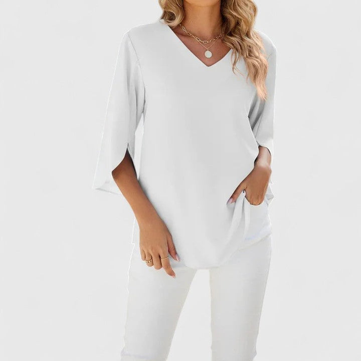 Renata | Women's Ruffle V-Neck 3/4 Sleeve Blouse