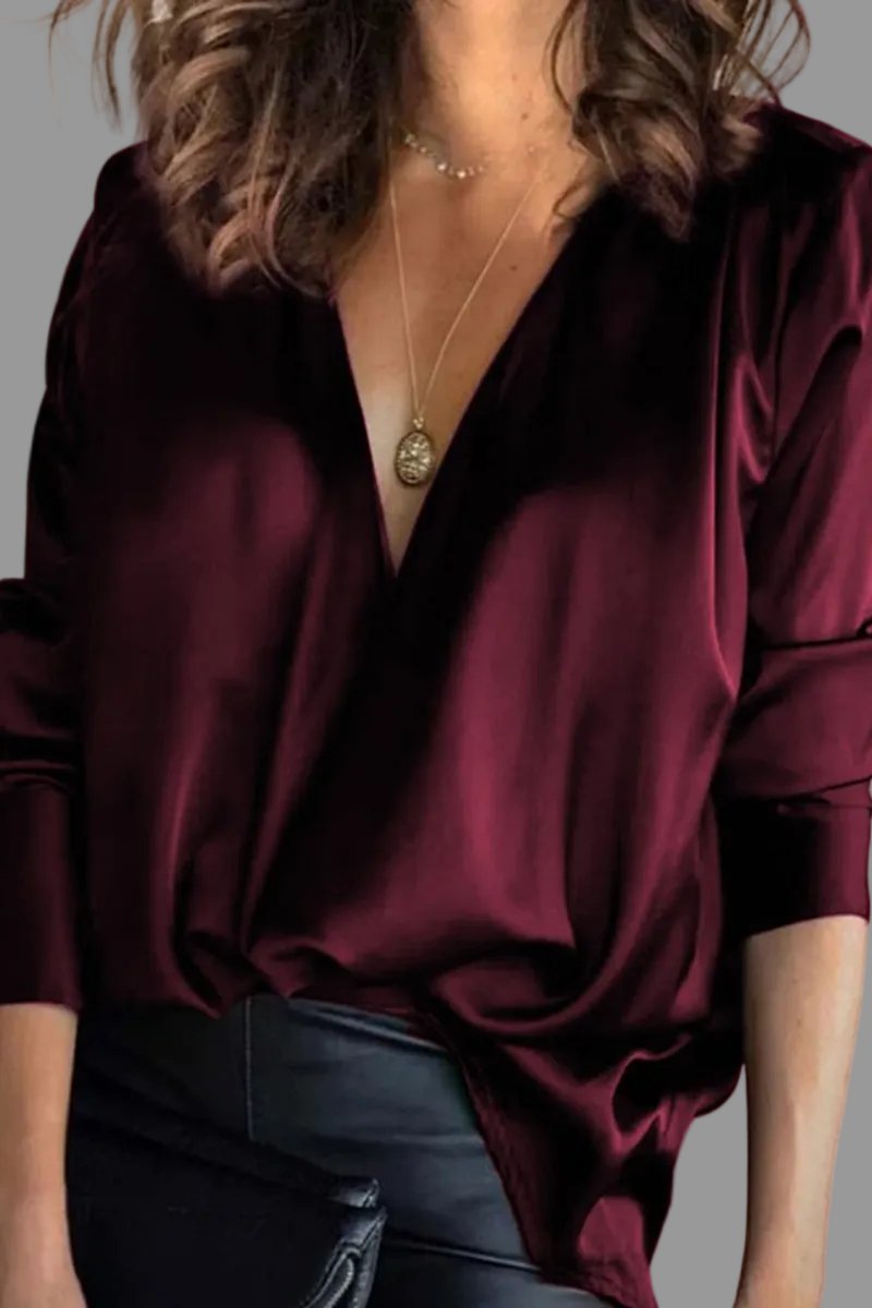 Severine | Women's Deep V-Neck Long Sleeve Blouse