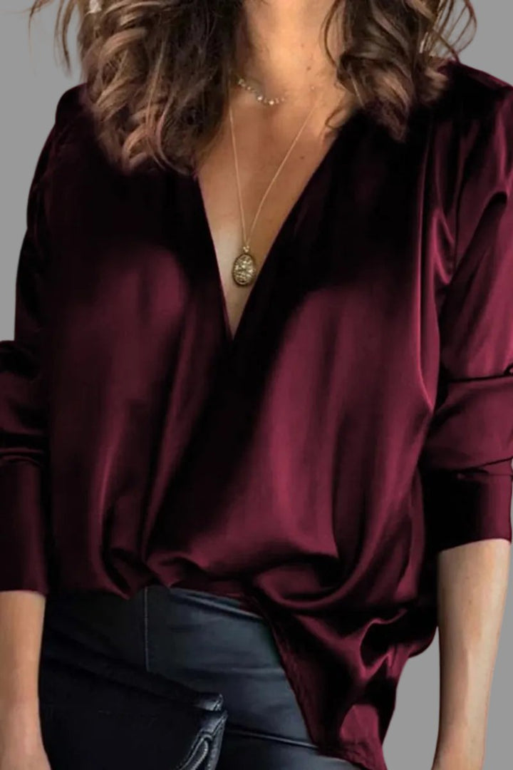 Severine | Women's Deep V-Neck Long Sleeve Blouse