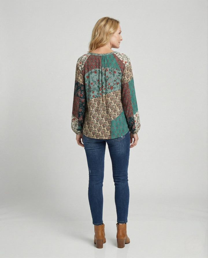 Tierney | Women's Boho Patchwork Long Sleeve Blouse