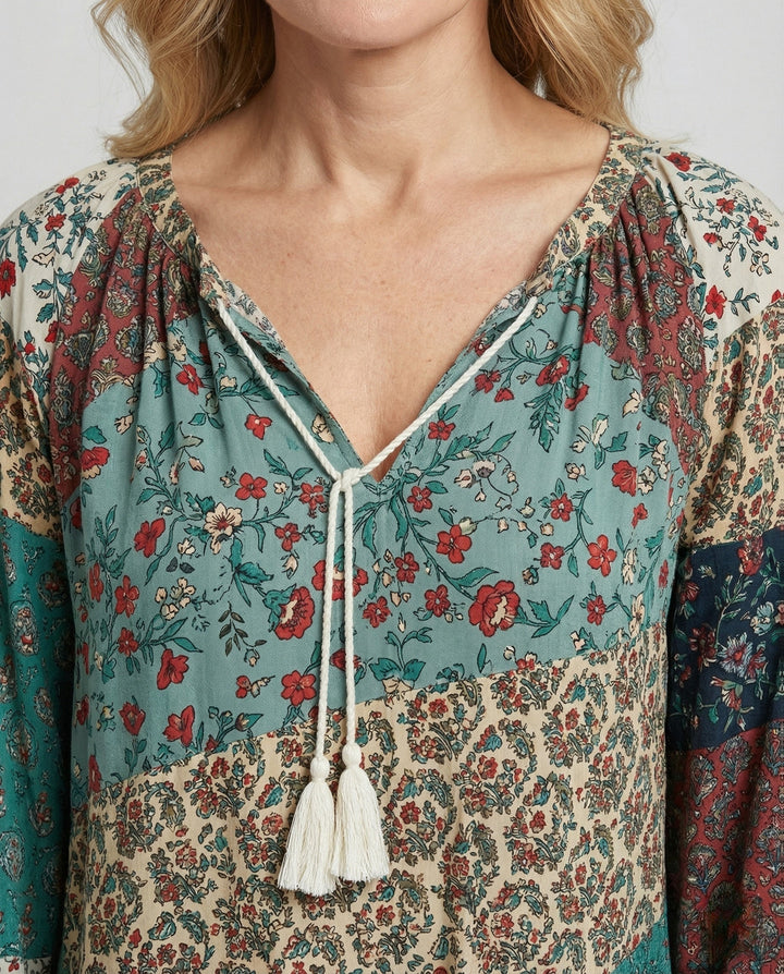 Tierney | Women's Boho Patchwork Long Sleeve Blouse