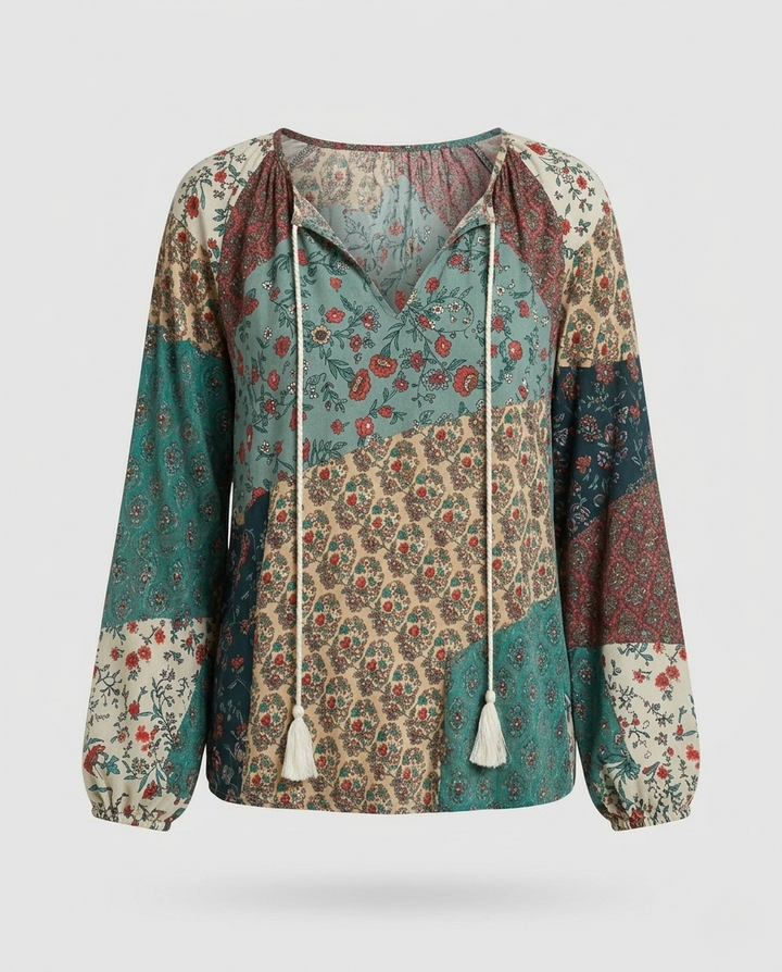 Tierney | Women's Boho Patchwork Long Sleeve Blouse