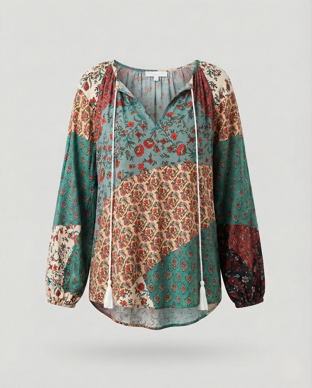 Tierney | Women's Boho Patchwork Long Sleeve Blouse