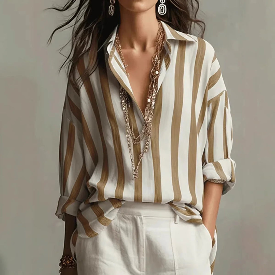 Veradis | Women's Striped Collared Long Sleeve Blouse