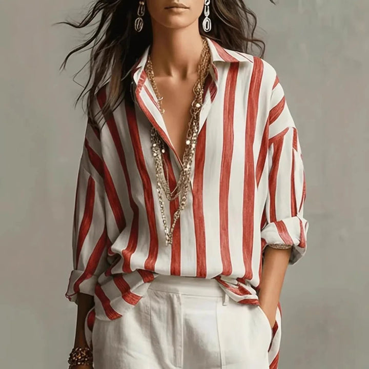 Veradis | Women's Striped Collared Long Sleeve Blouse