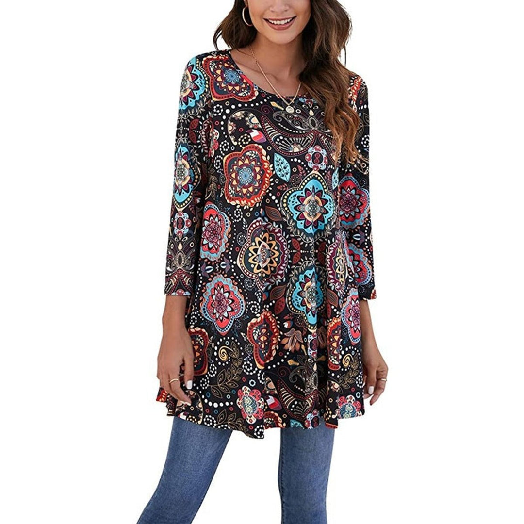 Zara | Women's Mandala Print 3/4 Sleeve Tunic Top