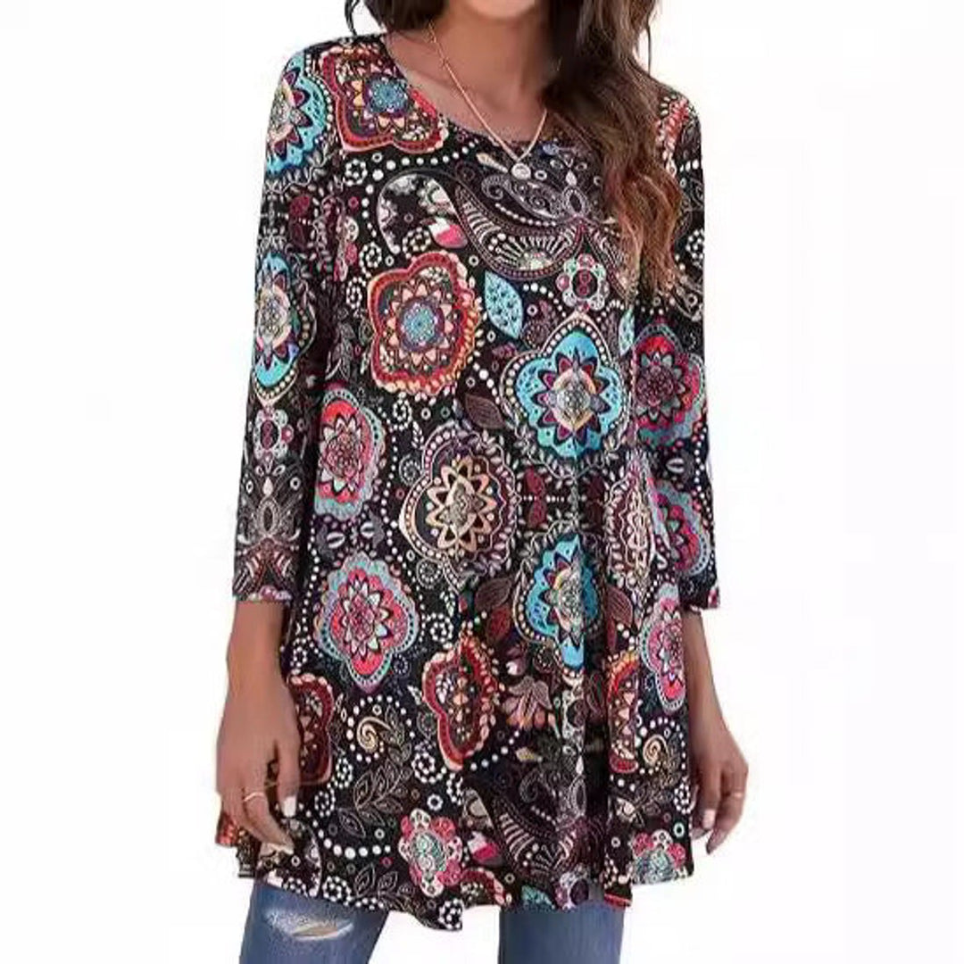 Zara | Women's Mandala Print 3/4 Sleeve Tunic Top