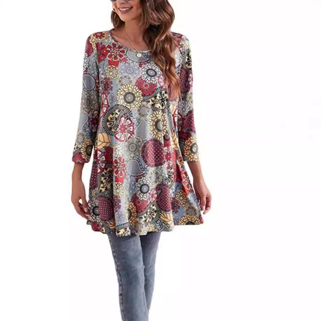 Zara | Women's Mandala Print 3/4 Sleeve Tunic Top