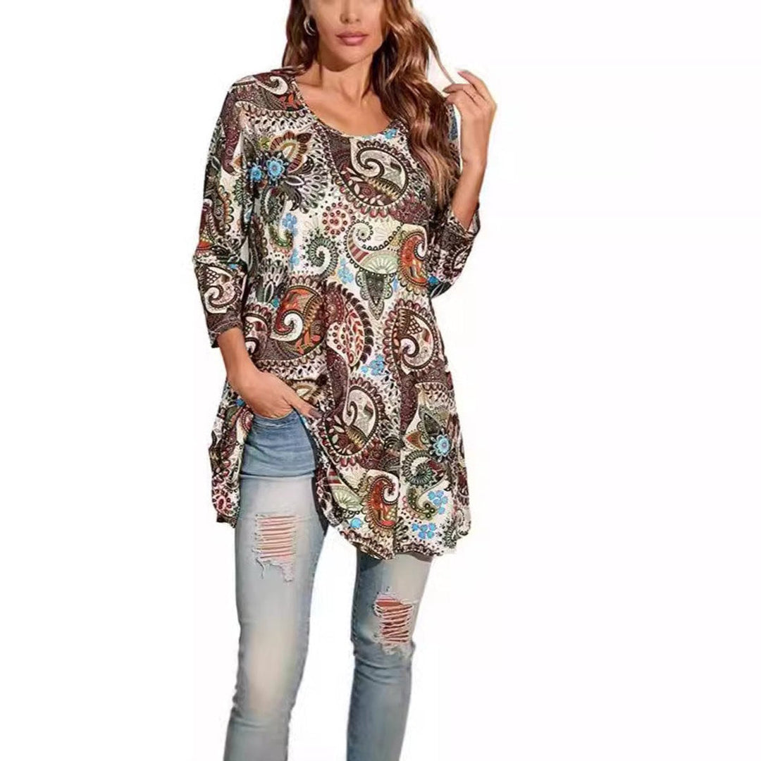 Zara | Women's Mandala Print 3/4 Sleeve Tunic Top