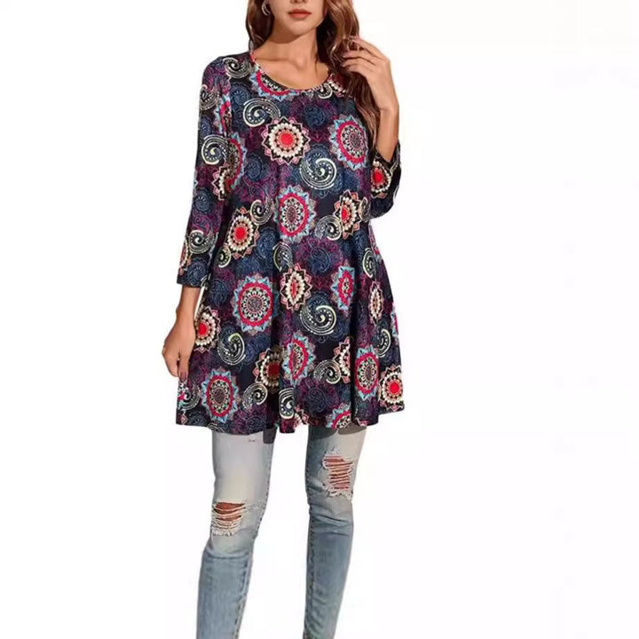Zara | Women's Mandala Print 3/4 Sleeve Tunic Top