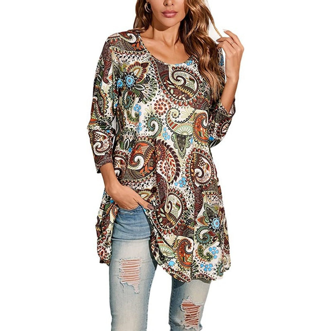 Zara | Women's Mandala Print 3/4 Sleeve Tunic Top
