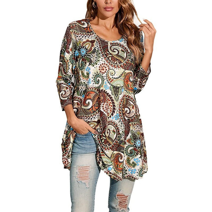 Zara | Women's Mandala Print 3/4 Sleeve Tunic Top