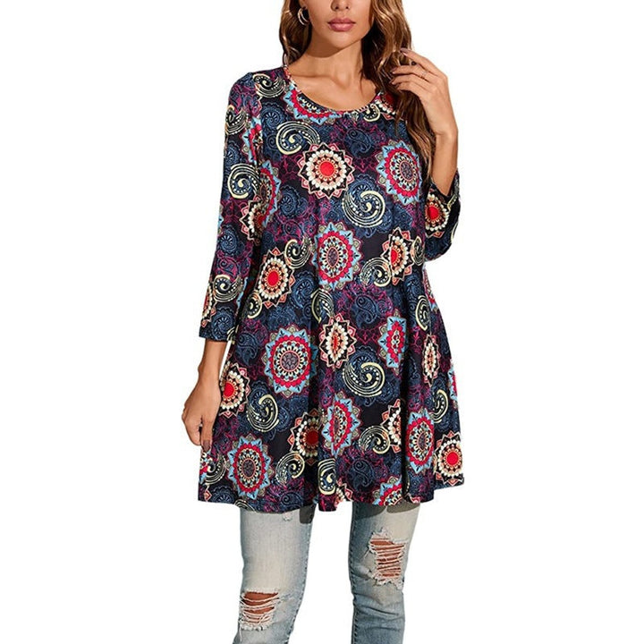 Zara | Women's Mandala Print 3/4 Sleeve Tunic Top